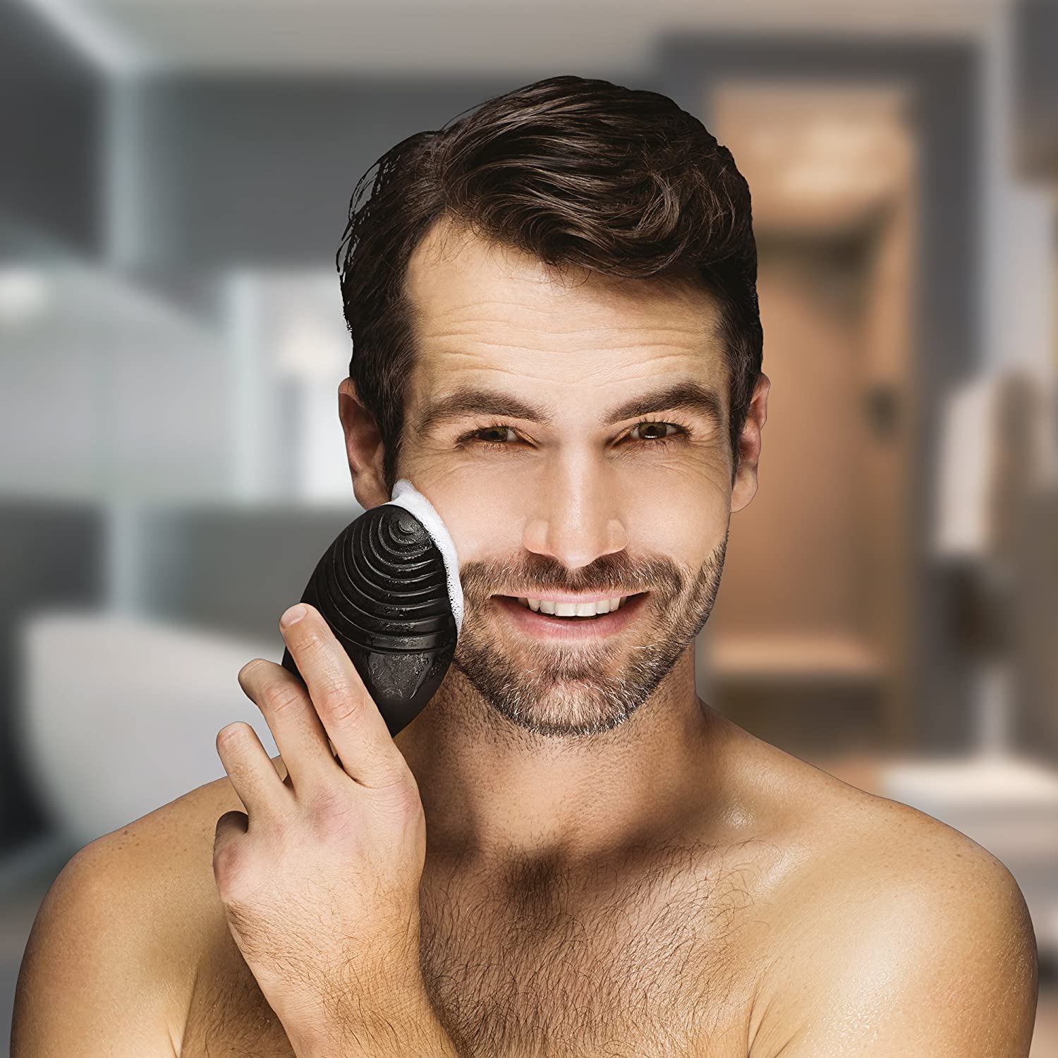 Foreo Luna - Cepillo de limpieza facial para hombres, masajeador antienvejecimiento resistente al agua y dispositivo de pre afeitado, negro